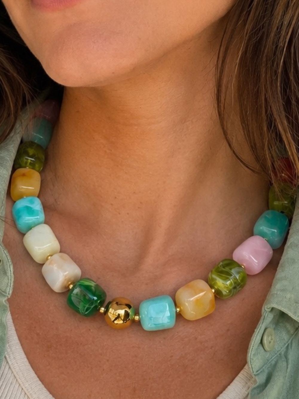 Chunky Multicolor Beaded Statement Necklace - Women Jewelry